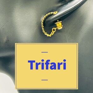 Vintage Trifari Gold Tone Twisted Chain Loop Earrings